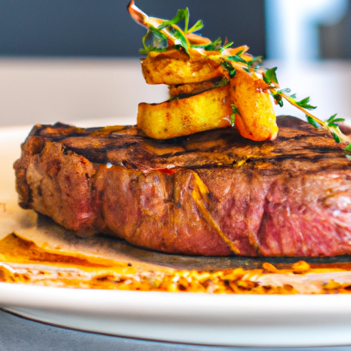 A perfectly cooked restaurant-quality steak with garnishes